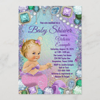 Jewel Mermaid Blonde Pink Mermaid Baby Dusche Einladung