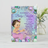 Jewel Mermaid Brünett Pink Mermaid Kinderdusche Einladung (Stehend Vorderseite)