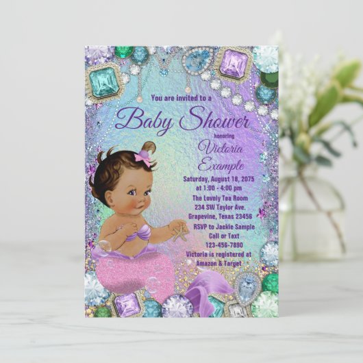 Jewel Mermaid Ethnic Pink Mermaid Baby Dusche Einladung (Stehend Vorderseite)