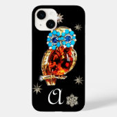 JEWEL OWL, DIAMOND STARS, Gold, Blue Turquase, Top Case-Mate iPhone Hülle (Rückseite)