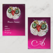 JEWEL OWL, Gold, Green Emerald Fuchsia White Perle Visitenkarte (Vorne/Hinten)