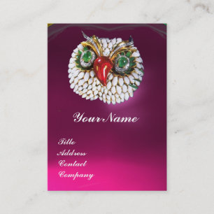 JEWEL OWL, Gold, Green Emerald Fuchsia White Perle Visitenkarte