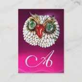 JEWEL OWL, Gold, Green Emerald Fuchsia White Perle Visitenkarte (Rückseite)