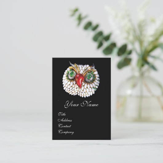 JEWEL OWL IN SCHWARZ, Gold, Green Emerald Opale Visitenkarte (Stehend Vorderseite)