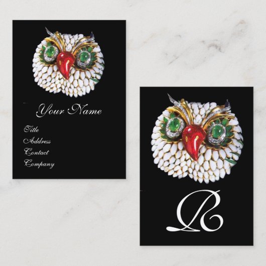 JEWEL OWL IN SCHWARZ, Gold, Green Emerald Opale Visitenkarte (Vorne/Hinten)