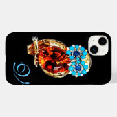 JEWEL OWL MONOGRAM Gold, Blue Turquase Topaz Case-Mate iPhone Hülle (Rückseite (Horizontal))