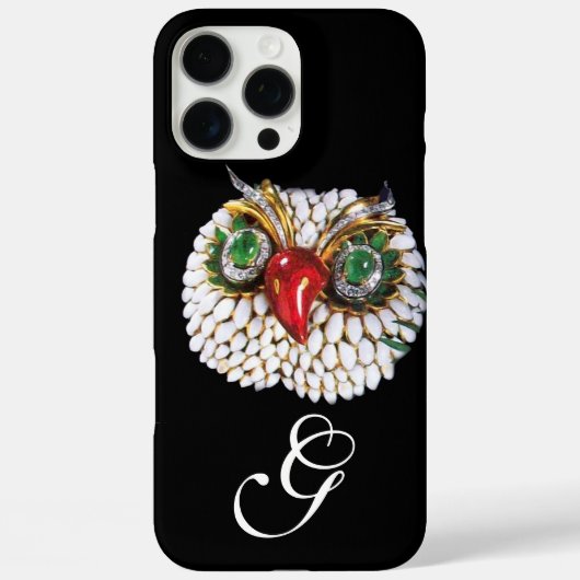 JEWEL OWL MONOGRAM, Gold, grüner Smaragd, opale Case-Mate iPhone Hülle (Rückseite)