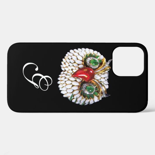 JEWEL OWL MONOGRAM, Gold, grüner Smaragd, opale Case-Mate iPhone Hülle (Rückseite (Horizontal))