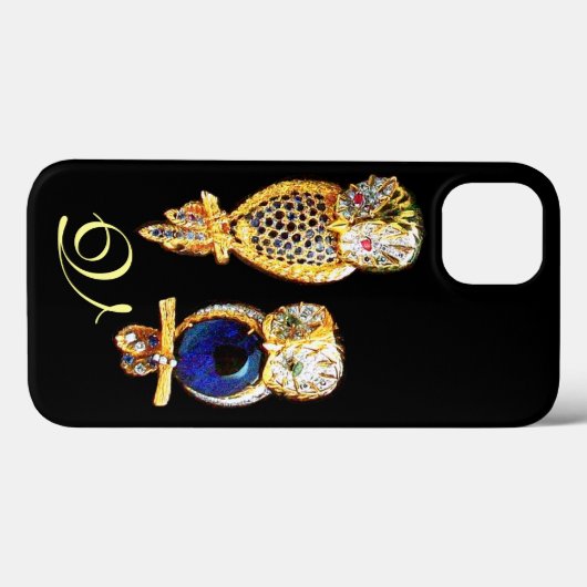 JEWEL OWLS, Gold, Blue Saphir, Black Case-Mate iPhone Hülle (Rückseite (Horizontal))