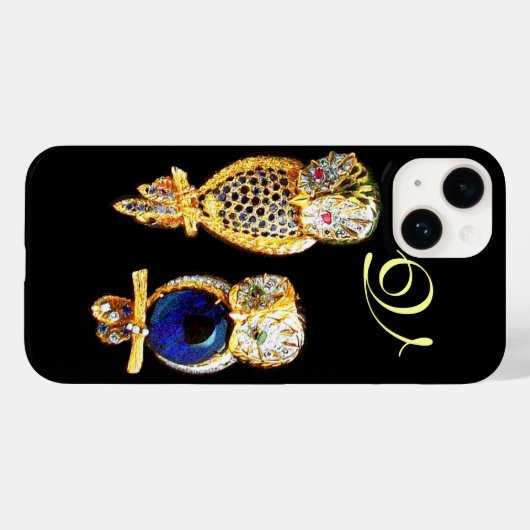 JEWEL OWLS, Gold, Blue Saphir, Topaz White Pearl Case-Mate iPhone Hülle (Rückseite (Horizontal))