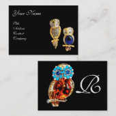 JEWEL OWLS, Gold, Blue Saphir, Topaz White Pearl Visitenkarte (Vorne/Hinten)