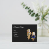JEWEL OWLS, Gold, Blue Saphir, Topaz White Pearl Visitenkarte (Stehend Vorderseite)