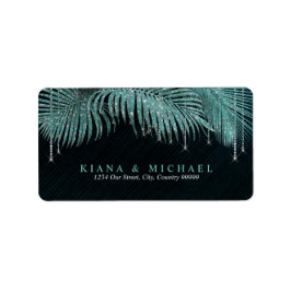 Jewel Palm Leaf Wedding Aquamarin ID830 Adressaufkleber