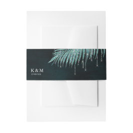 Jewel Palm Leaf Wedding Aquamarin ID830 Einladungsbanderole