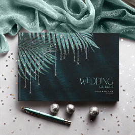 Jewel Palm Leaf Wedding Aquamarin ID830 Gästebuch