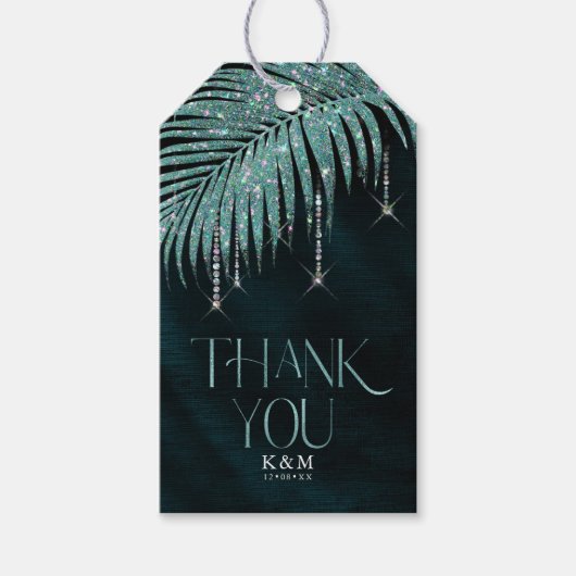 Jewel Palm Leaf Wedding Aquamarin ID830 Geschenkanhänger (Vorderseite)