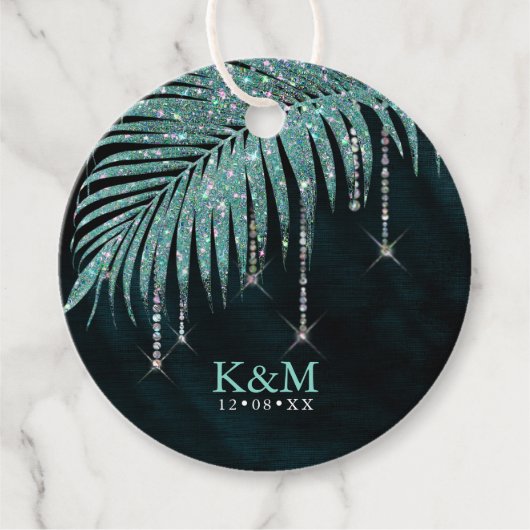 Jewel Palm Leaf Wedding Aquamarin ID830 Geschenkanhänger (Vorderseite)