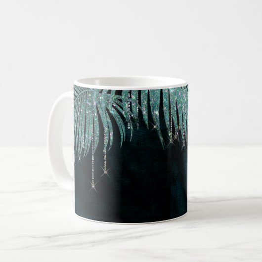 Jewel Palm Leaf Wedding Aquamarin ID830 Kaffeetasse (Vorderseite Links)