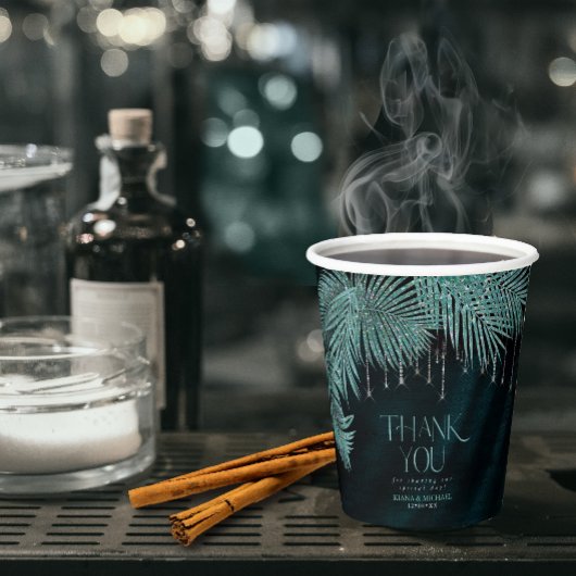 Jewel Palm Leaf Wedding Aquamarin ID830 Pappbecher