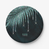 Jewel Palm Leaf Wedding Aquamarin ID830 Pappteller (Vorderseite)