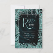 Jewel Palm Leaf Wedding Aquamarin ID830 RSVP Karte (Vorderseite)
