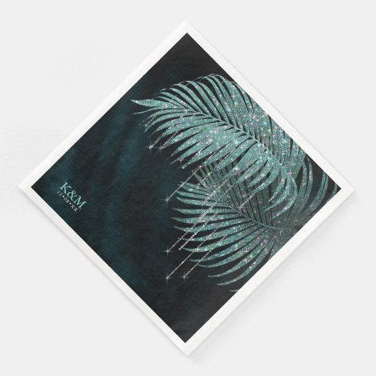 Jewel Palm Leaf Wedding Aquamarin ID830 Serviette (Ecke)