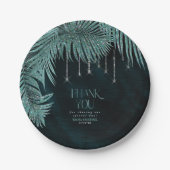 Jewel Palm Leaf Wedding Aquamarin V2 ID830 Pappteller (Vorderseite)