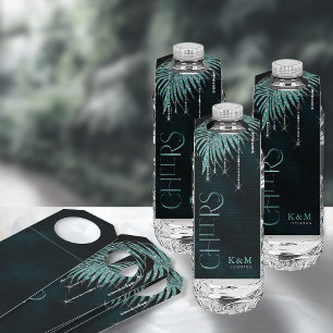 Jewel Palm Leaf Wedding Cheers Aquamarin ID830 Flaschenanhänger