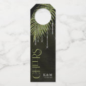 Jewel Palm Leaf Wedding Cheers Green ID830 Flaschenanhänger (Vorderseite)