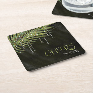 Jewel Palm Leaf Wedding Cheers Green ID830 Rechteckiger Pappuntersetzer