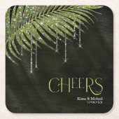 Jewel Palm Leaf Wedding Cheers Green ID830 Rechteckiger Pappuntersetzer (Vorderseite)