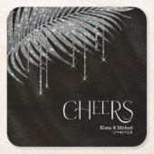 Jewel Palm Leaf Wedding Cheers Silver ID830 Rechteckiger Pappuntersetzer (Vorderseite)