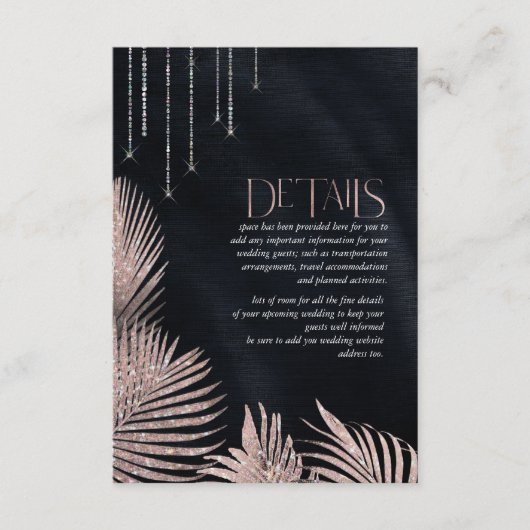 Jewel Palm Leaf Wedding Details Rose Gold ID830 Begleitkarte (Vorderseite)