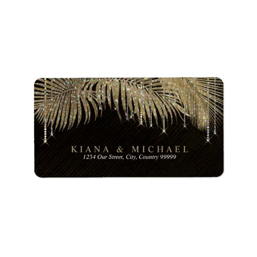 Jewel Palm Leaf Wedding Gold ID830 Adressaufkleber (Vorne)