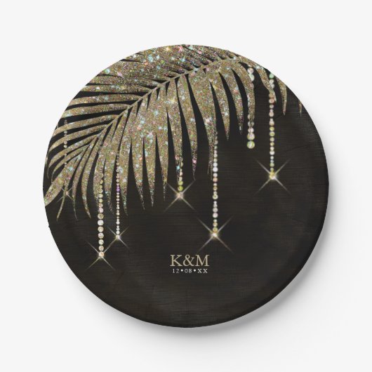 Jewel Palm Leaf Wedding Gold ID830 Pappteller (Vorderseite)