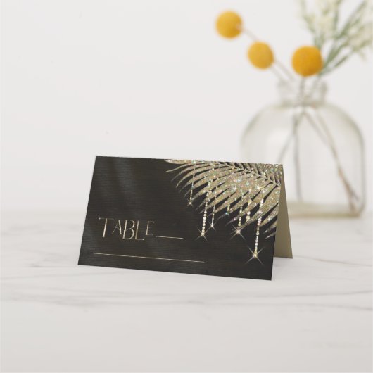 Jewel Palm Leaf Wedding Gold ID830 Platzkarte (Vorderseite)