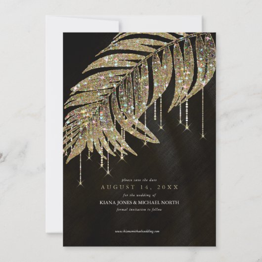Jewel Palm Leaf Wedding Gold ID830 Save the Date (Rückseite)