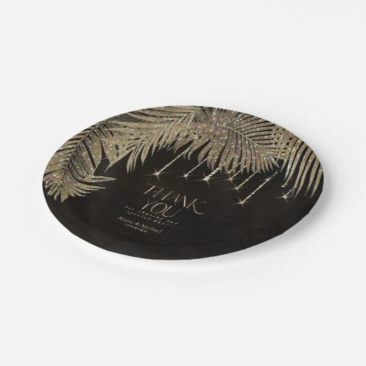 Jewel Palm Leaf Wedding Gold V2 ID830 Pappteller (Schrägansicht)