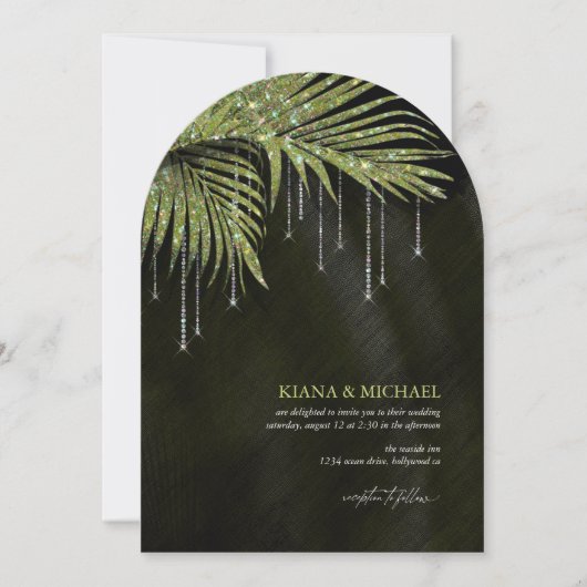 Jewel Palm Leaf Wedding Green Arch ID830 Einladung (Vorderseite)