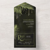 Jewel Palm Leaf Wedding Green ID830 All In One Einladung (Innen Boden)