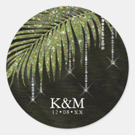 Jewel Palm Leaf Wedding Green ID830 Classic Round Runder Aufkleber
