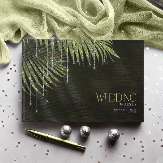 Jewel Palm Leaf Wedding Green ID830 Gästebuch