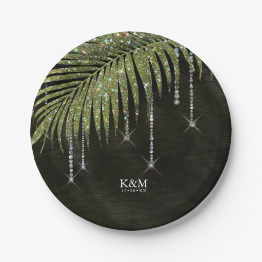 Jewel Palm Leaf Wedding Green ID830 Pappteller (Vorderseite)