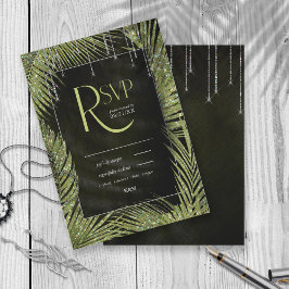 Jewel Palm Leaf Wedding Green ID830 RSVP Karte