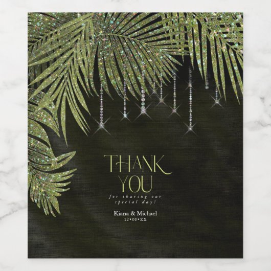 Jewel Palm Leaf Wedding Green ID830 Weinetikett (Einzelnes Label)