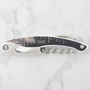 Jewel Palm Leaf Wedding Party Rose Gold/Nvy ID830 Kellnermesser