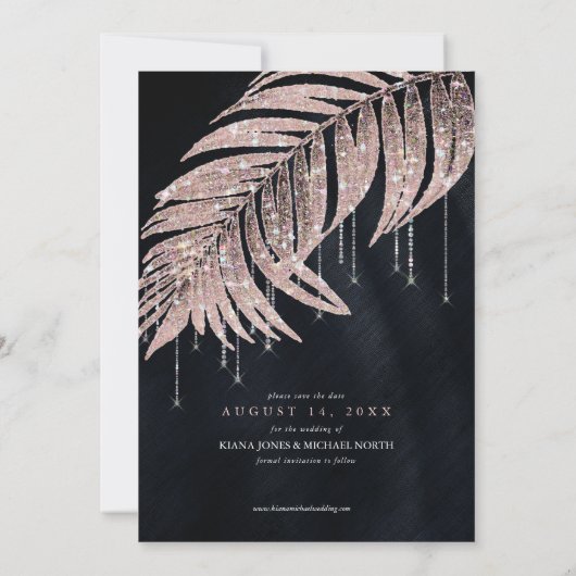 Jewel Palm Leaf Wedding Rose Gold ID830 Save The Date (Rückseite)