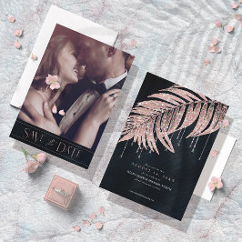 Jewel Palm Leaf Wedding Rose Gold ID830 Save The Date