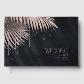 Jewel Palm Leaf Wedding Rose Gold/Navy ID830 Gästebuch (Vorderseite)