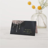 Jewel Palm Leaf Wedding Rose Gold/Navy ID830 Platzkarte (Rückseite)